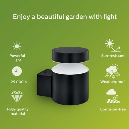 Applique LED Laven Up Acier inoxydable Noir IP44 Chaud 6W 600lm