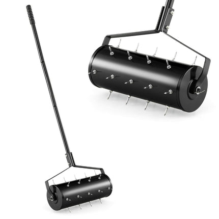 Rasenlüfterwalze mit Griff & Spikes, 44 x 128 cm, Schwarz