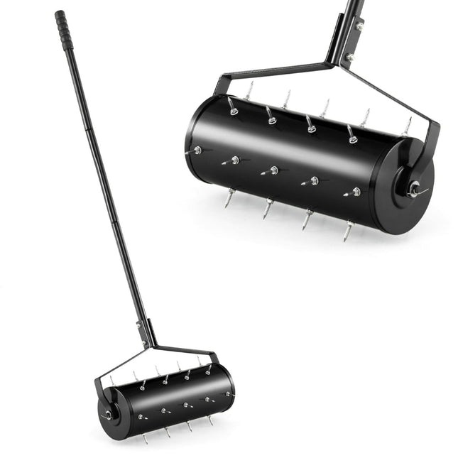 Rasenlüfterwalze mit Griff & Spikes, 44 x 128 cm, Schwarz
