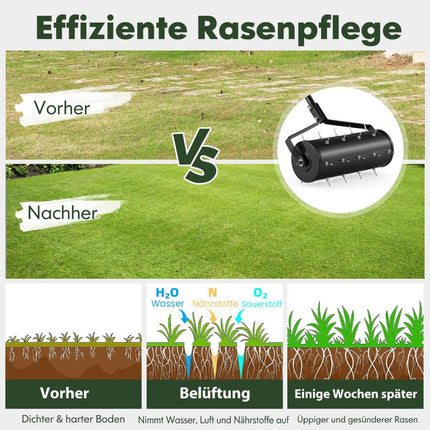 Rasenlüfterwalze mit Griff & Spikes, 44 x 128 cm, Schwarz