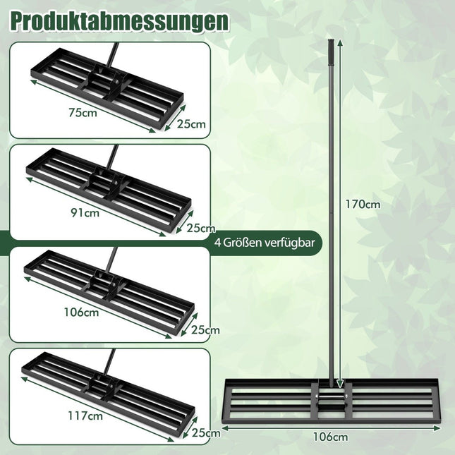Rasenplanierrechen mit ergonomischem Griff, 106 x 25 cm