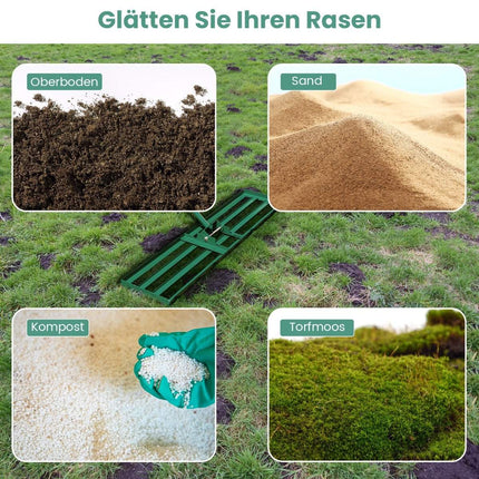 Rasen-Nivellierrechen mit ergonomischem Griff, 91x25 cm