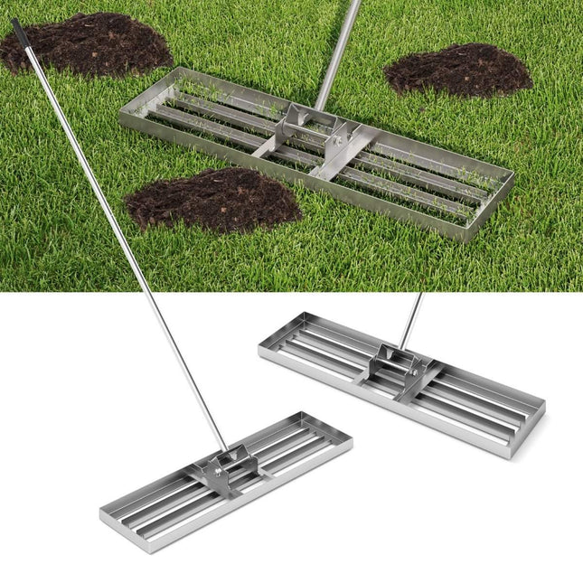 Rasenbegradigungsrechen mit ergonomischem Griff, Metall, 91x25 cm