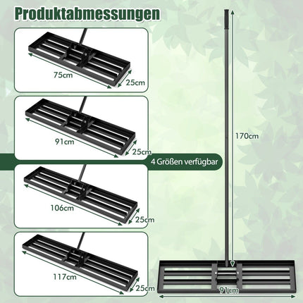 Rasen Nivellierharke mit ergonomischem Griff, Metall, 91x25 cm