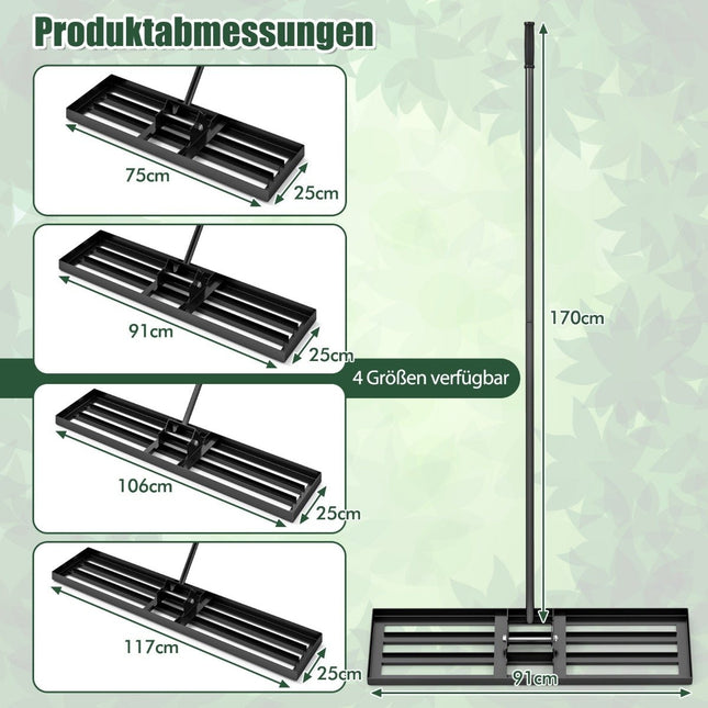 Rasen Nivellierharke mit ergonomischem Griff, Metall, 91x25 cm