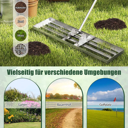 Rasenbegradigungsrechen mit ergonomischem Griff, Metall, 91x25 cm