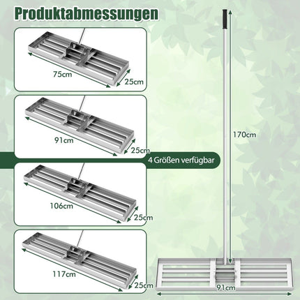 Rasenbegradigungsrechen mit ergonomischem Griff, Metall, 91x25 cm