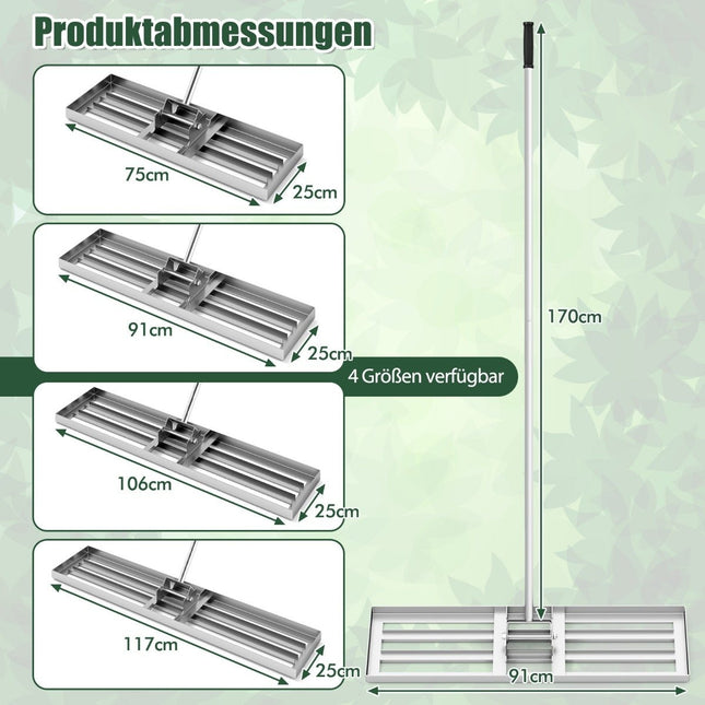Rasenbegradigungsrechen mit ergonomischem Griff, Metall, 91x25 cm