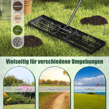 Rasen Nivellierharke mit ergonomischem Griff, Metall, 91x25 cm