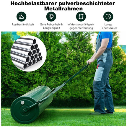 Lawn Roller Metal 113L, Fillable with Water/Sand, Green