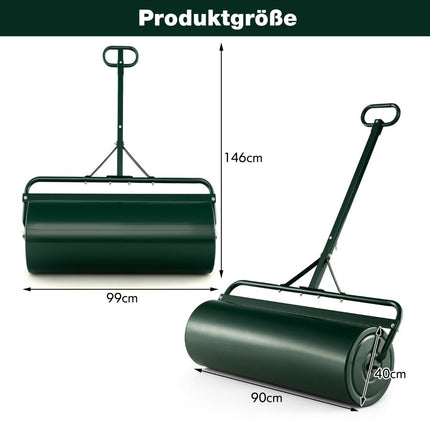 Lawn Roller Metal 113L, Fillable with Water/Sand, Green