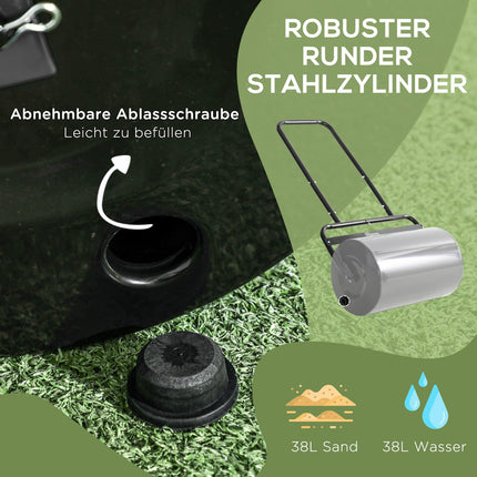 Grass roller with U-handle, metal, 38L capacity