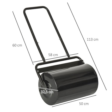 Grass roller with U-handle, metal, 38L capacity