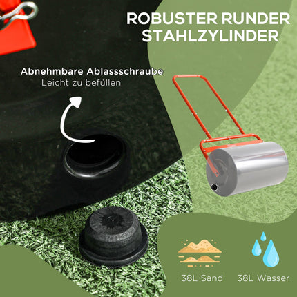 Graswalze 50cm, Stahl, Mit Wasser oder Sand befüllbar, Rot