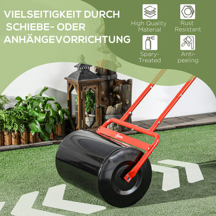 Graswalze 50cm, Stahl, Mit Wasser oder Sand befüllbar, Rot