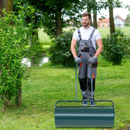 Rouleau à gazon 90 cm, rouleau à main 63 L, rouleau de jardin avec tambour robuste, rouleau à gazon vert