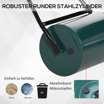 Gartenwalze mit U-Griff, 31 cm Durchmesser, Metall, grün
