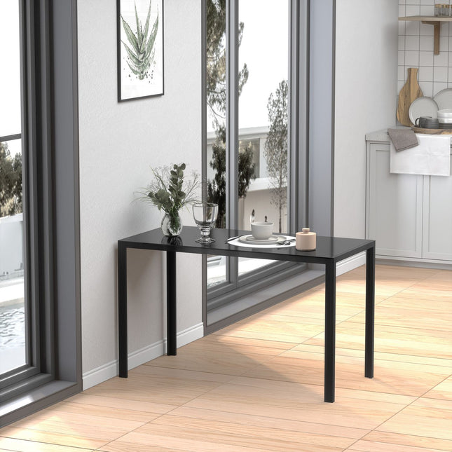 LED-Küchenesstisch für 4 Personen, gehärtetes Glas, schwarz