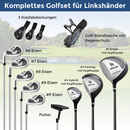 Komplettes Linkshänder-Golfschlägerset für Herren mit Tasche