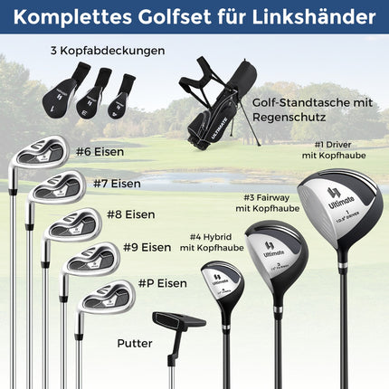 Kompletter Golfschlägersatz für Linkshänder mit Standbag