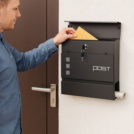 Letterbox with Newspaper Tube – Wall-Mounted Iron Design