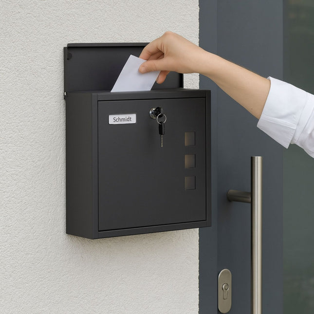 Briefkasten mit Sichtfenster – Wandmontage, Eisen, C4-Einwurf