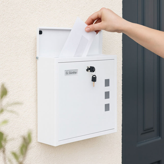 Briefkasten mit Sichtfenster – Wandmontage, Eisen, C4-Einwurfschlitz