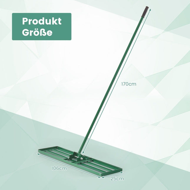 Planierreche mit ergonomischem Griff, robustes Rasengerät, Planierreche, Flächenplaner, 106 x 25 cm, grün