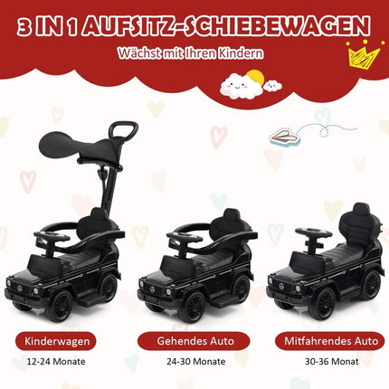 Lizenziertes Mercedes Benz Kinderfahrzeug mit verstellbarem Schiebedach &amp; Elterngriff Kinderwagen schwarz