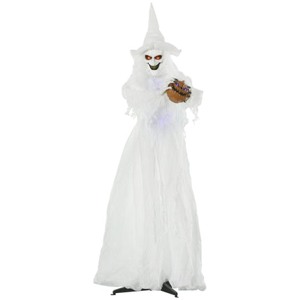 Life-Size Halloween Witch 189 cm with Light-Up Pumpkin, White