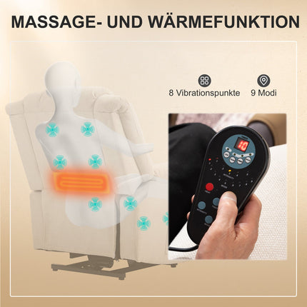 Aufstehsessel mit Massage und Heizung, beigefarbener Chenille-Stoff