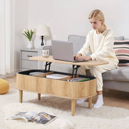 Lift Top Coffee Table, 39.4 In Oval With Hidden Storage