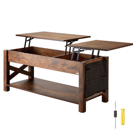 Lift Top Coffee Table, 47.5 in, Storage Pockets, Brown