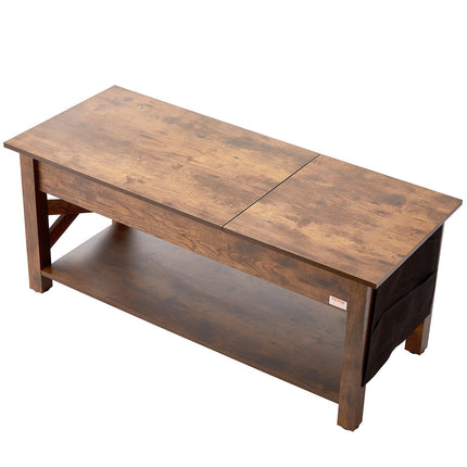 Lift Top Coffee Table, 47.5 in, Storage Pockets, Brown