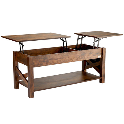 Lift Top Coffee Table, 47.5 in, Storage Pockets, Brown