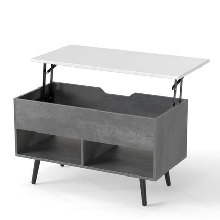 Lift Top Coffee Table – Hidden Storage, Open Shelves, Grey