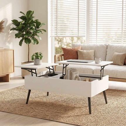 Konferenční stolek se zvedací deskou a skrytým úložným prostorem, 100 x 50 cm, bílý