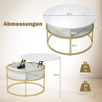 Lift-Top Coffee Table with Hidden Storage, Adjustable Height