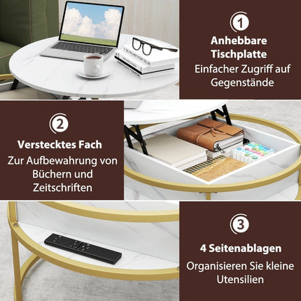 Lift-Top Coffee Table with Hidden Storage, Adjustable Height