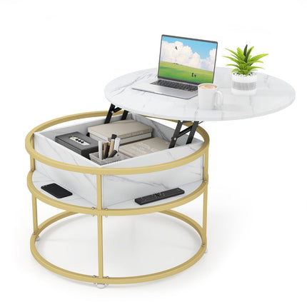 Lift-Top Coffee Table with Hidden Storage, Adjustable Height