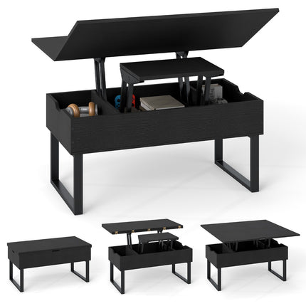 Couchtisch mit anhebbarem Oberteil, verstecktem Stauraum, Schwarz, 3-in-1 Design