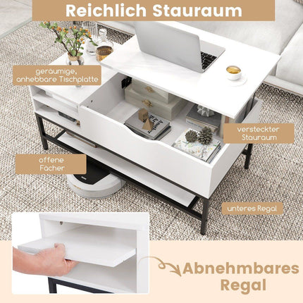 Couchtisch mit Stauraum und anhebbarer Tischplatte, Weiß