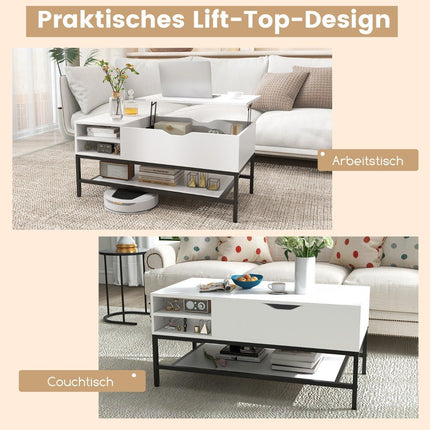 Couchtisch mit Stauraum und anhebbarer Tischplatte, Weiß