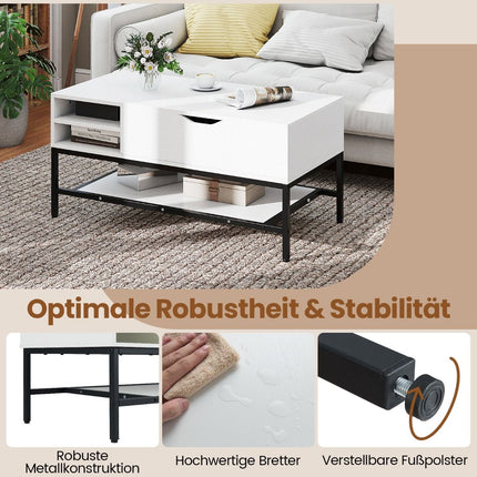 Couchtisch mit Lift-Top und verstecktem Stauraum, weißes Holz