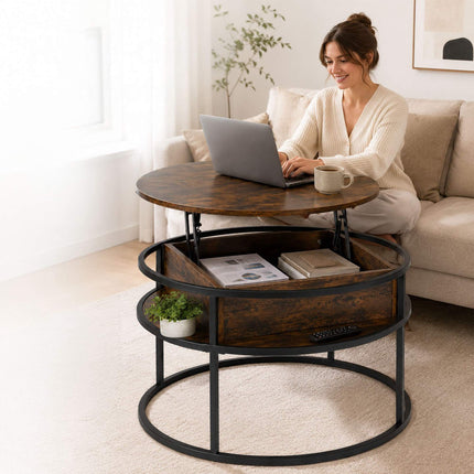 Lift-Top Coffee Table with Storage, Black Industrial Design