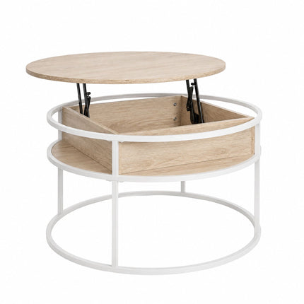 Lift-Top Coffee Table with Storage, White-Beige