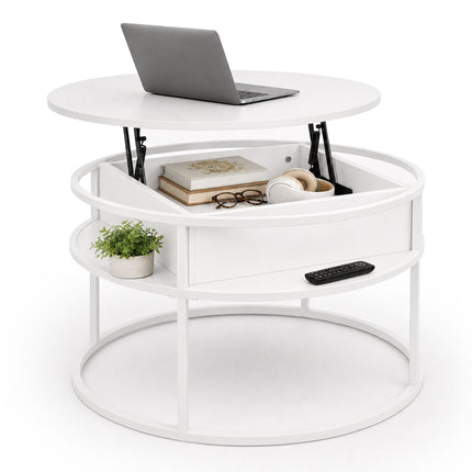 Lift-Top Coffee Table with Storage – White, MDF & Metal