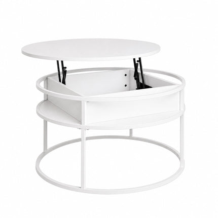 Lift-Top Coffee Table with Storage – White, MDF & Metal