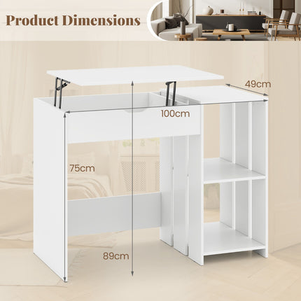 Počítačový stůl sed-stoj se zvedací deskou, 100 x 49 cm, bílý
