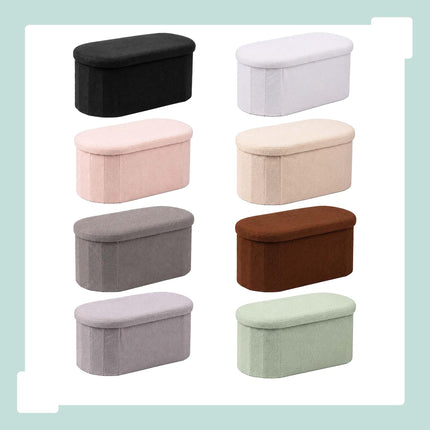 Light Grey Teddy Fabric Storage Bench – 76 cm Oval